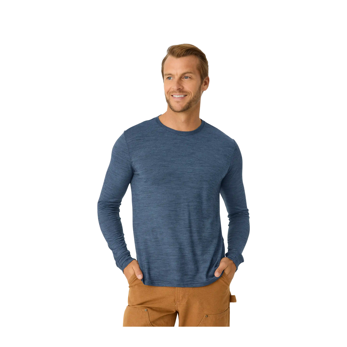 Men's Merino Wool Blend Crew Neck Long Sleeve T-Shirt