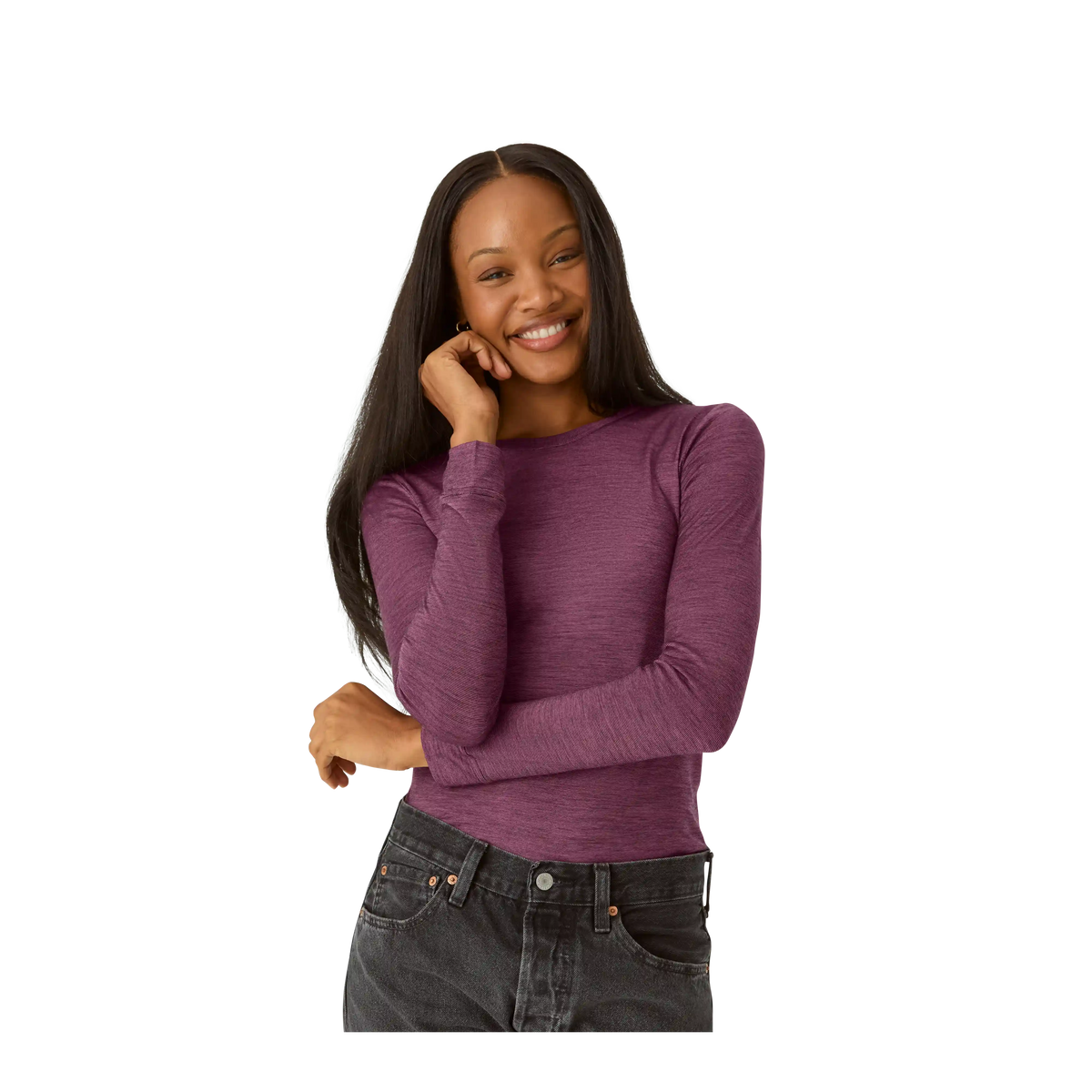 Women's Merino Wool Blend Crew Neck Long Sleeve T-Shirt