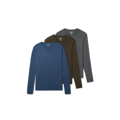 Men's Merino Wool Blend Crew Neck Long Sleeve T-Shirt 3-Pack